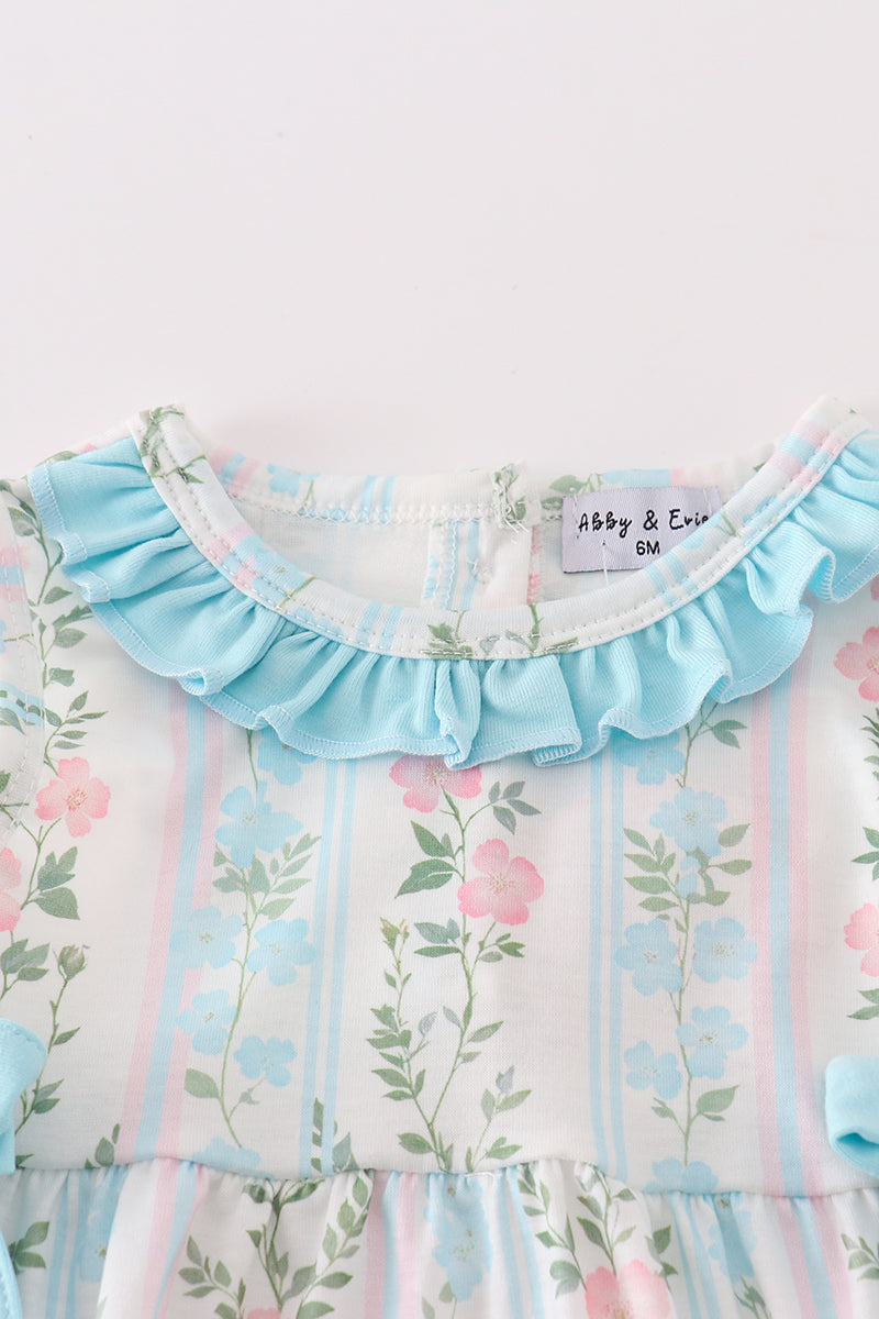 Blue Floral Print Ruffle Girl Bubble