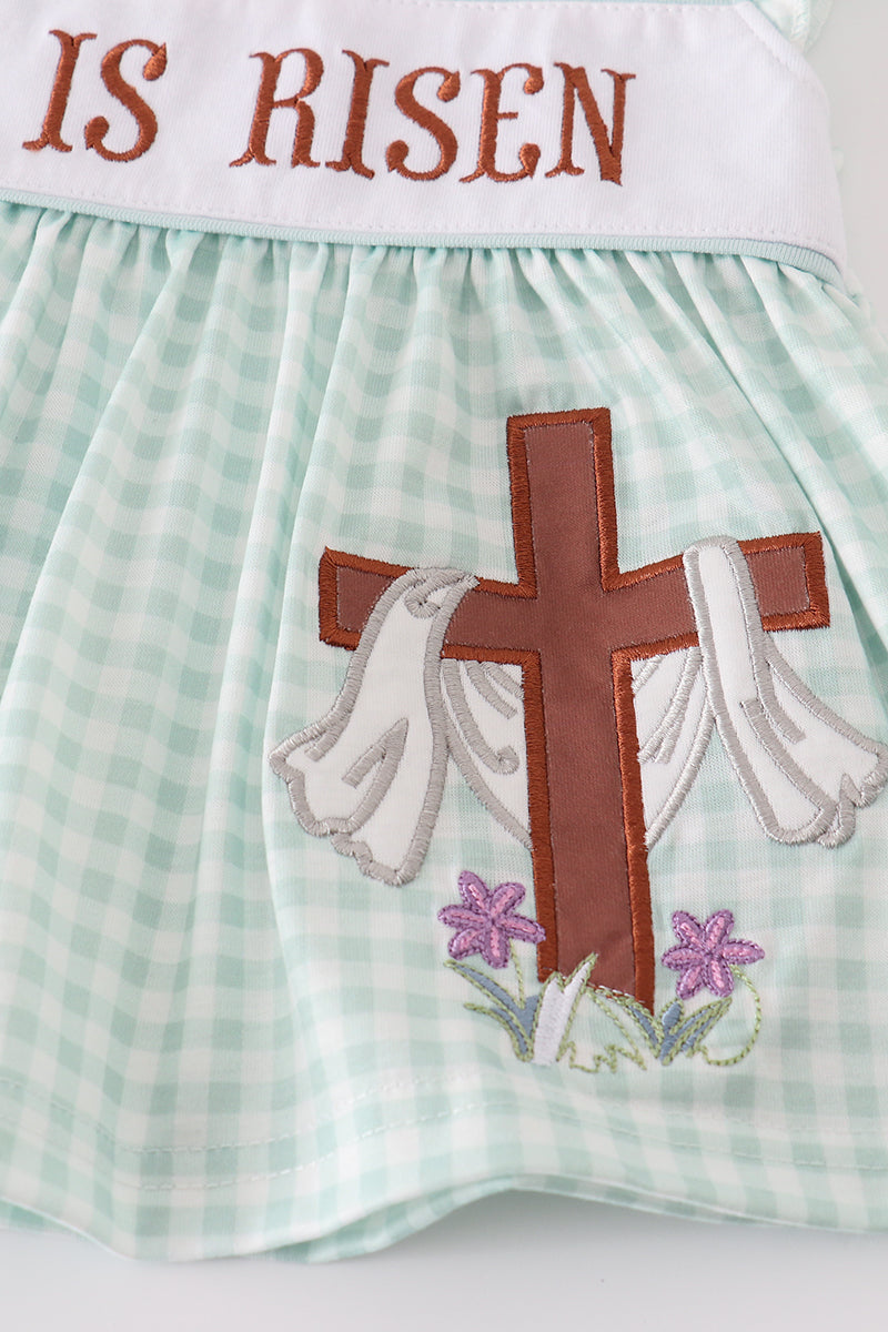 Easter He Is Risen Embroidery Girl Bloomer Set