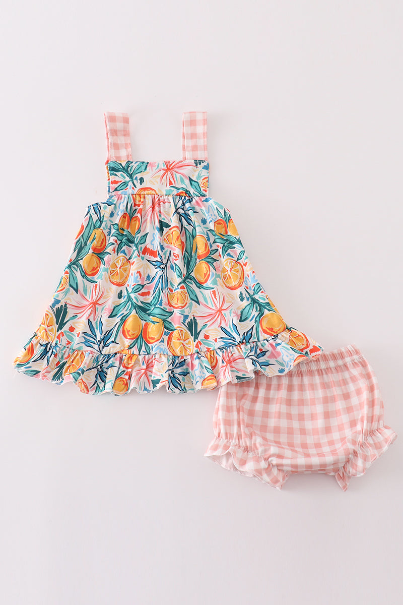 Citrus Bloom Print Girl Bloomer Set