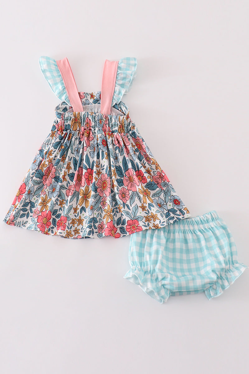 Garden Blossom Print Girl Bloomer Set