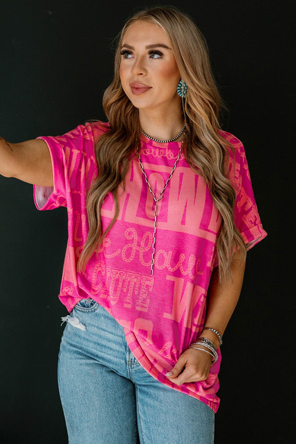 Rose Cowboy Letter Print Graphic Loose Tee