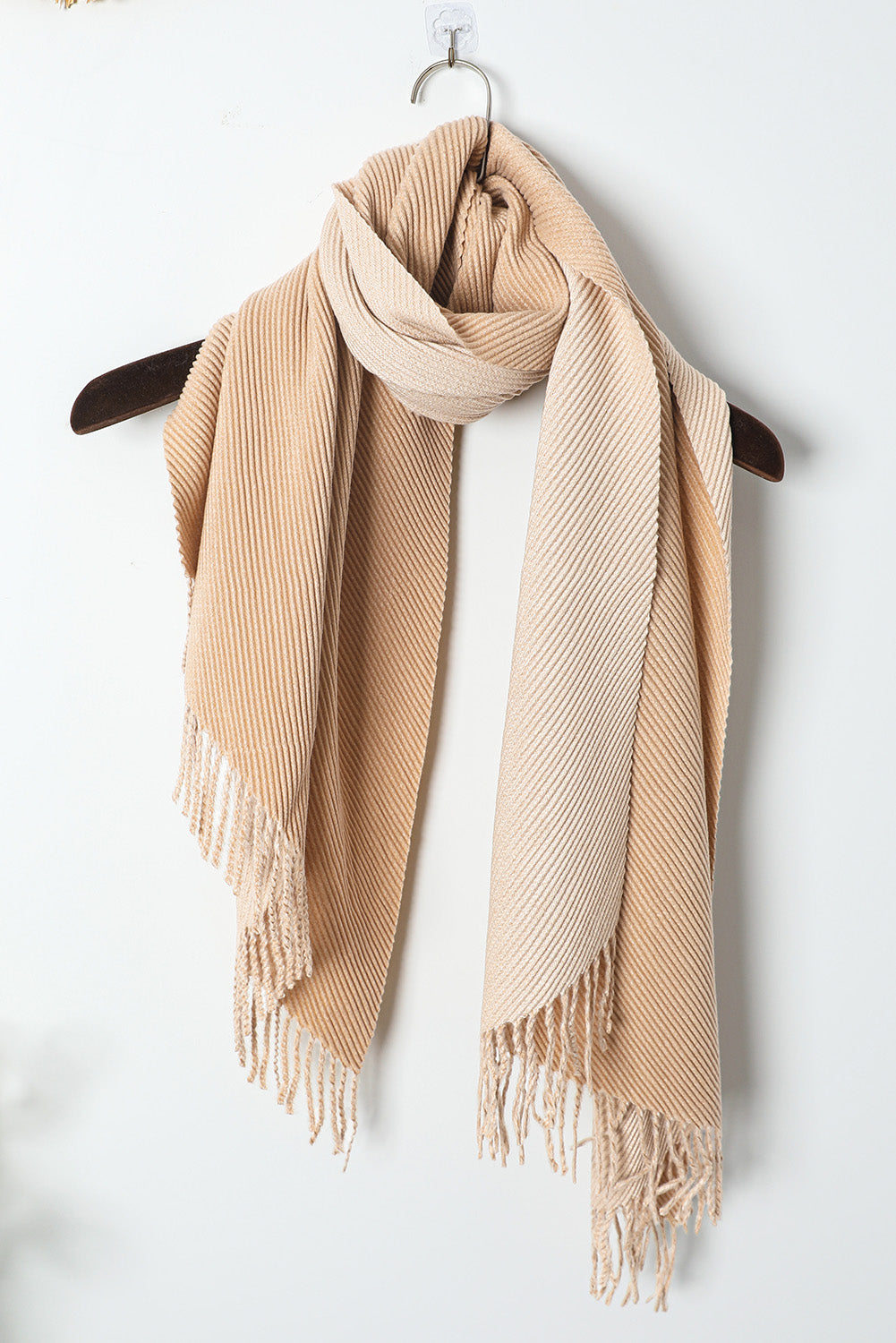 Chestnut Bohemian Fringe Trim Textured Scarf