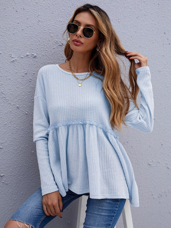 Waffle knit long sleeve top