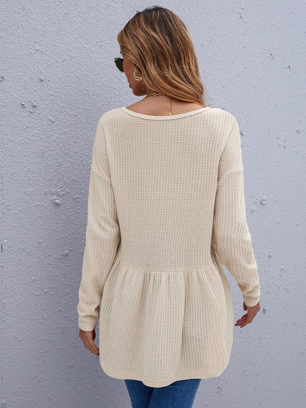 Waffle knit long sleeve top