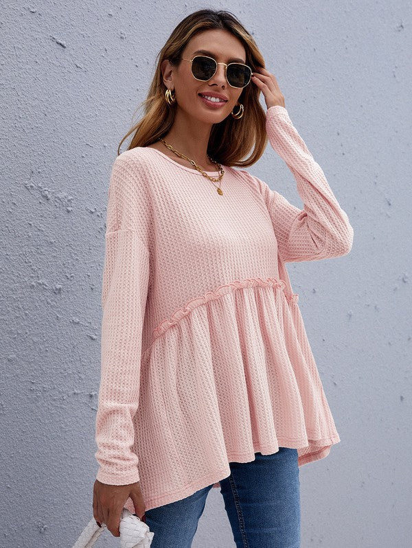 Waffle knit long sleeve top