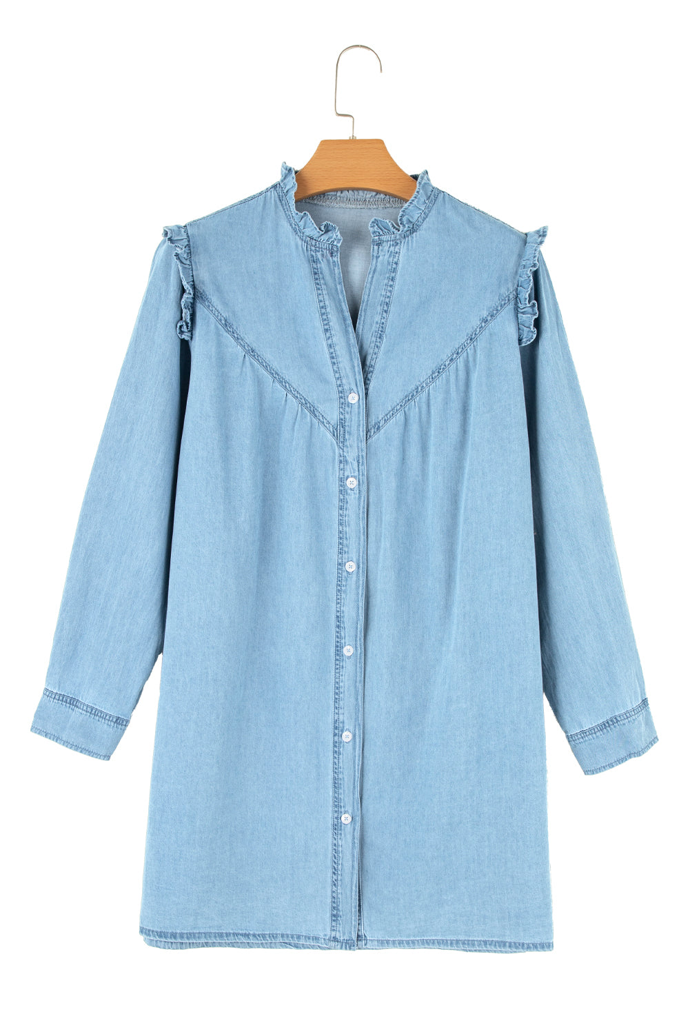 Myosotis Frill V Neck Buttoned Denim Dress