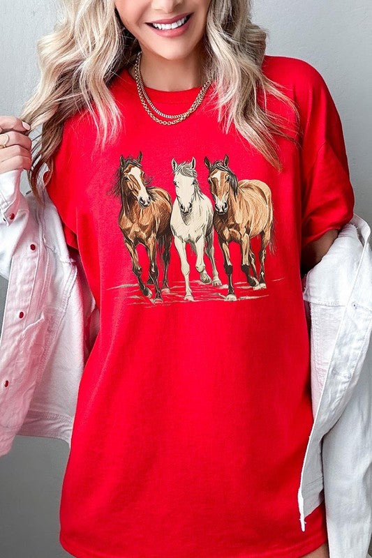 Three Horses Western Graphic Plus Heavy Cotton Tee