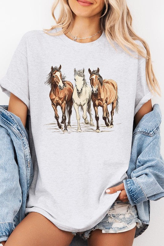 Three Horses Western Graphic Plus Heavy Cotton Tee