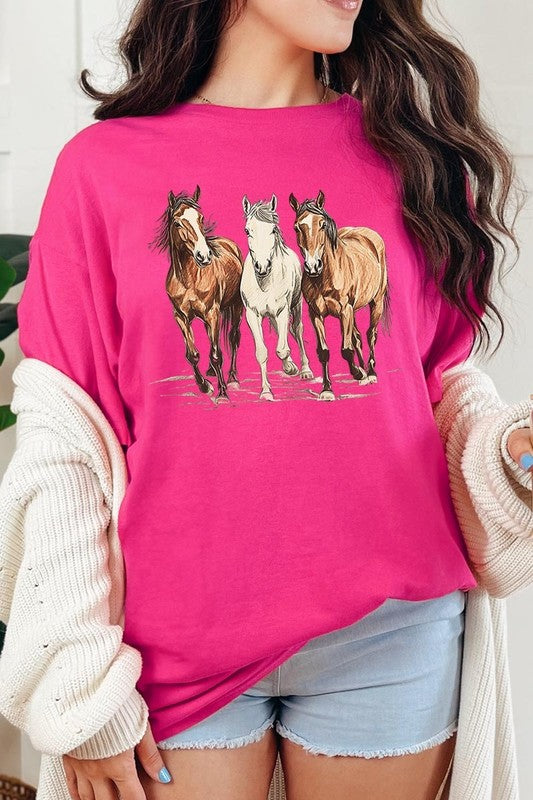 Three Horses Western Graphic Plus Heavy Cotton Tee