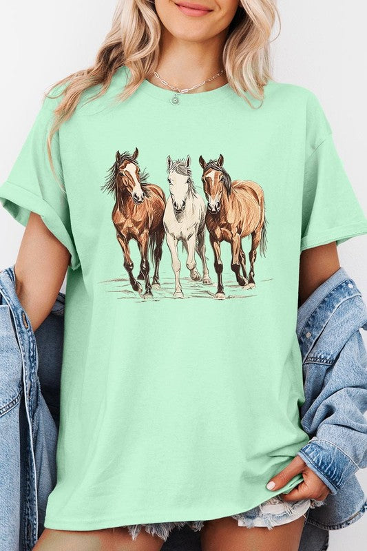 Three Horses Western Graphic Plus Heavy Cotton Tee