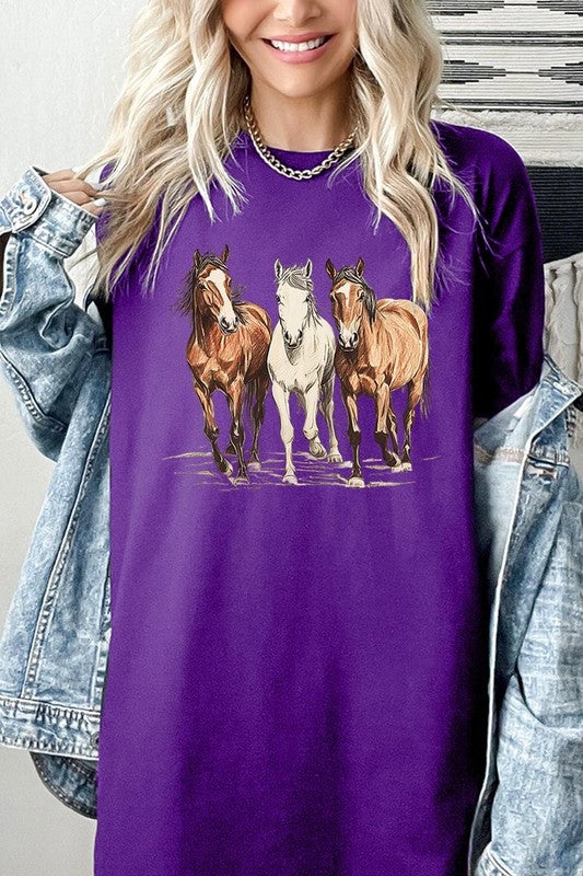 Three Horses Western Graphic Plus Heavy Cotton Tee