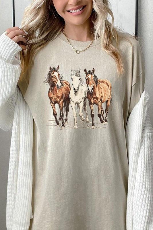 Three Horses Western Graphic Plus Heavy Cotton Tee