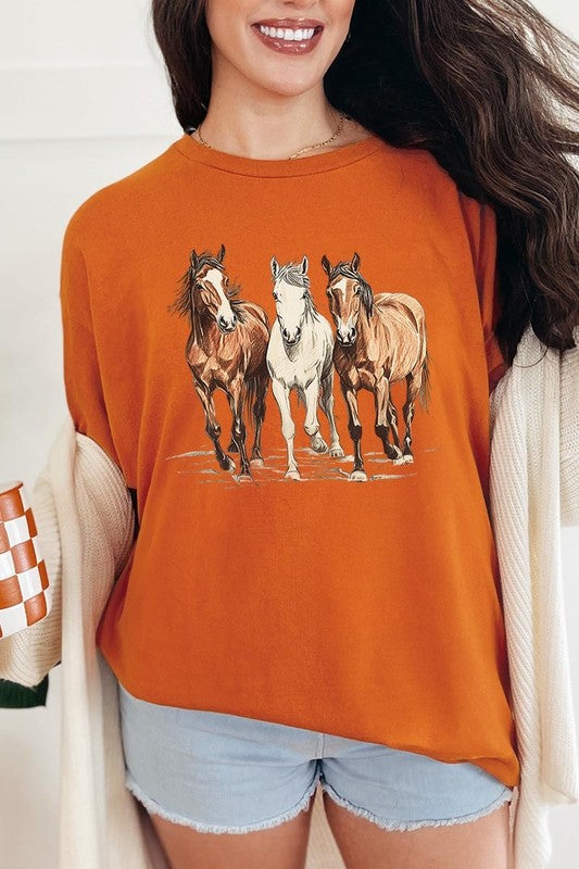 Three Horses Western Graphic Plus Heavy Cotton Tee