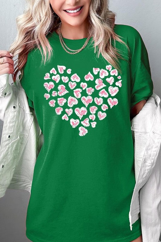 Faux Sequins Leopard Heart Graphic Plus Tee