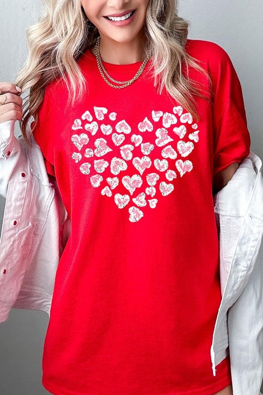 Faux Sequins Leopard Heart Graphic Plus Tee