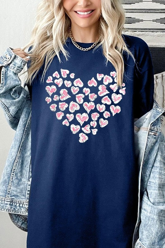 Faux Sequins Leopard Heart Graphic Plus Tee