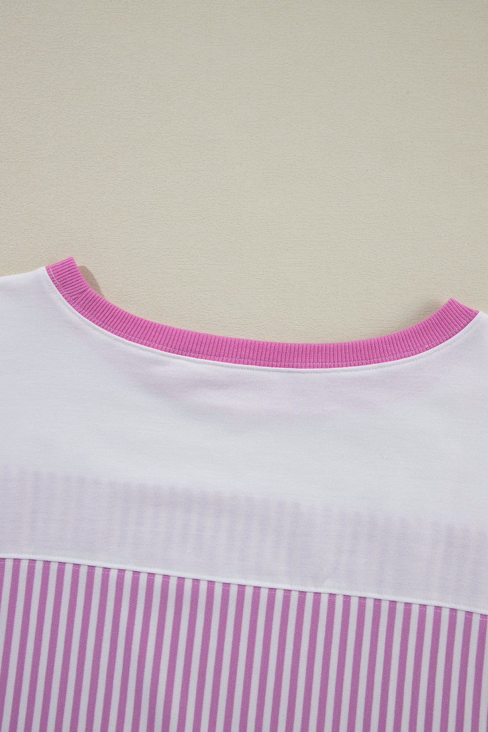 Pink Stripe Patchwork Bracelet Sleeve Plus Size T Shirt