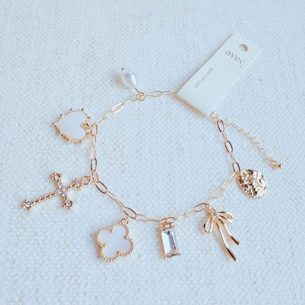 Cross Clover Multi Charm Bracelet