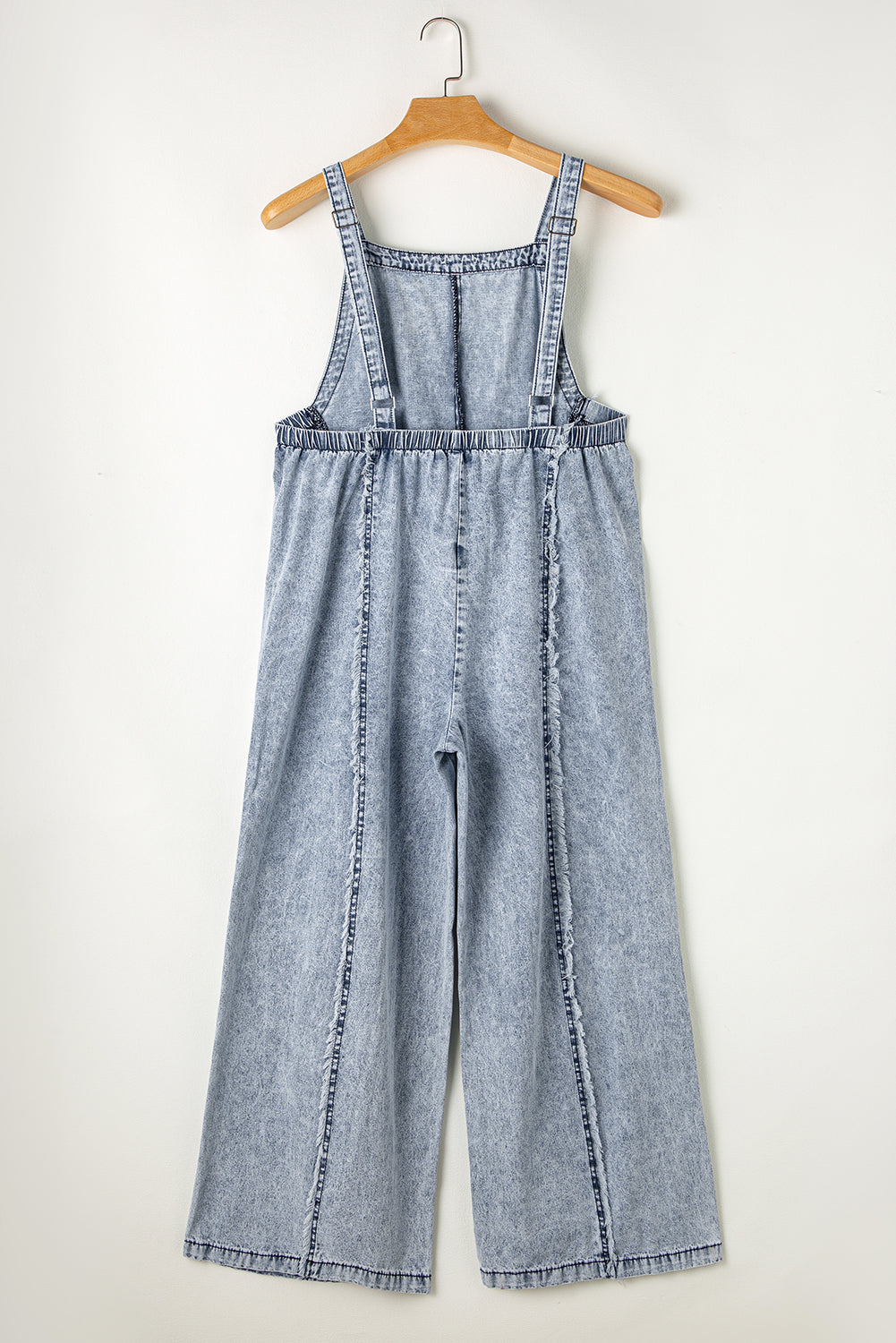 Dark Grey Light Wash Frayed Exposed Seam Wide Leg Denim Overalls