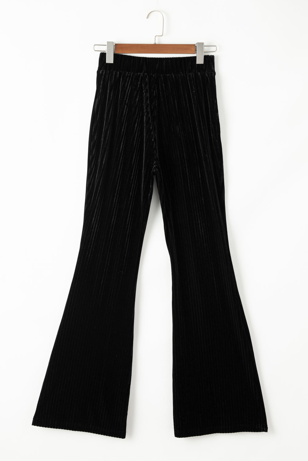 Black Solid Color High Waist Corduroy Flare Pants