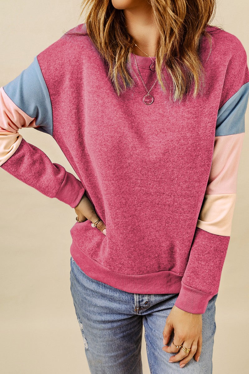 Color Block Round Neck Long Sleeve Sweatshirt