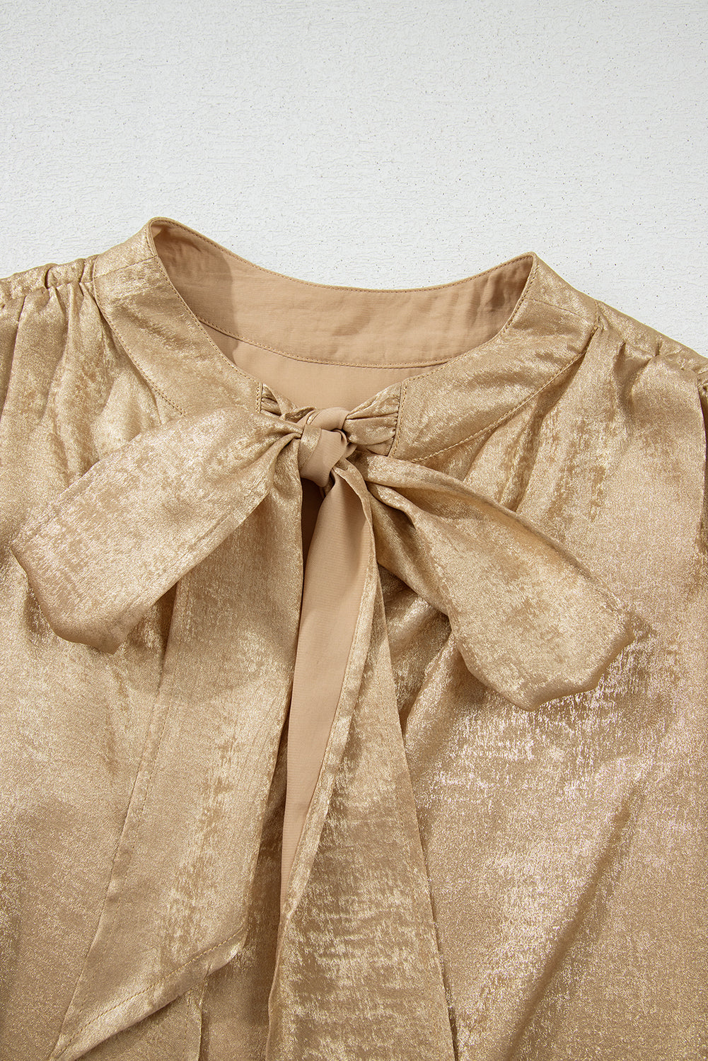 Gold Knot Back Casual Ruched Sleeve Blouse