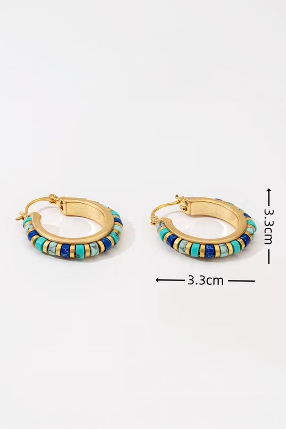 Gold Boho Beaded Turquoise Hoop Earrings