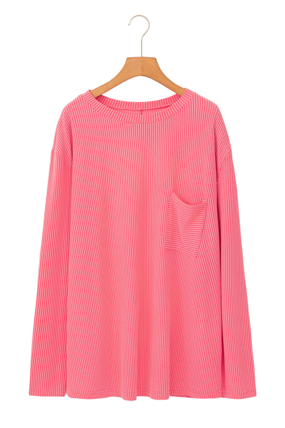 Peach Blossom Plus Size Ribbed Textured Pocketed Long Sleeve Top