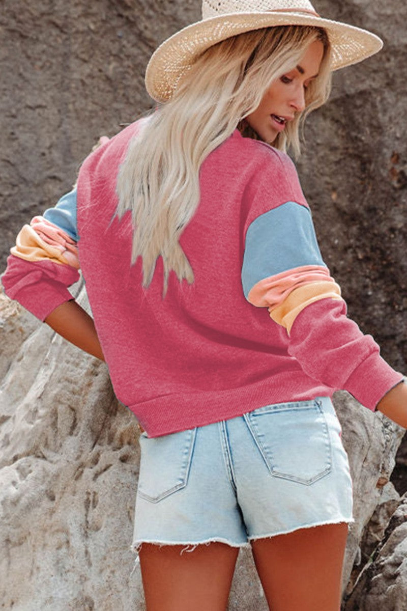 Color Block Round Neck Long Sleeve Sweatshirt