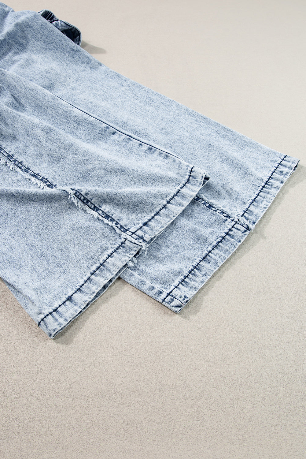 Dark Grey Light Wash Frayed Exposed Seam Wide Leg Denim Overalls