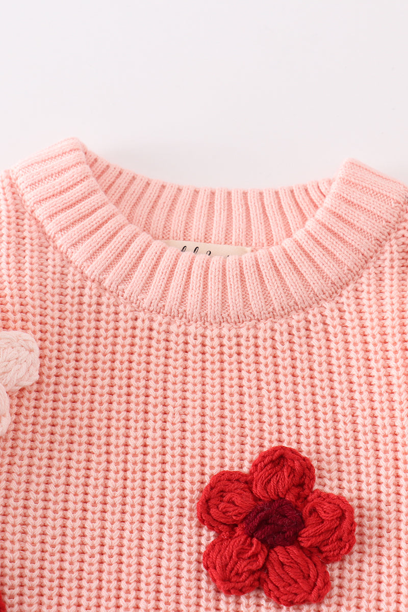 Pink Floral Hand-Embroidery Jumper Sweater