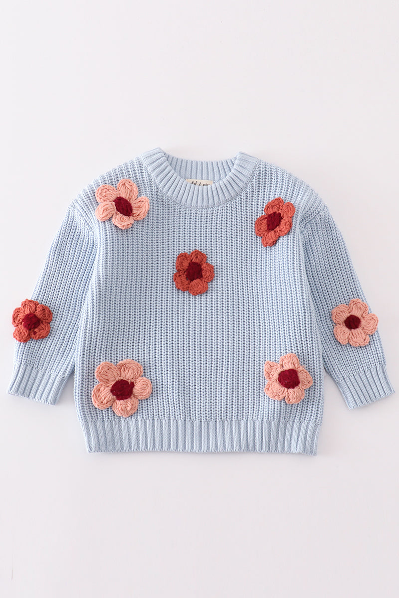 Blue Floral Hand-Embroidery Jumper Sweater