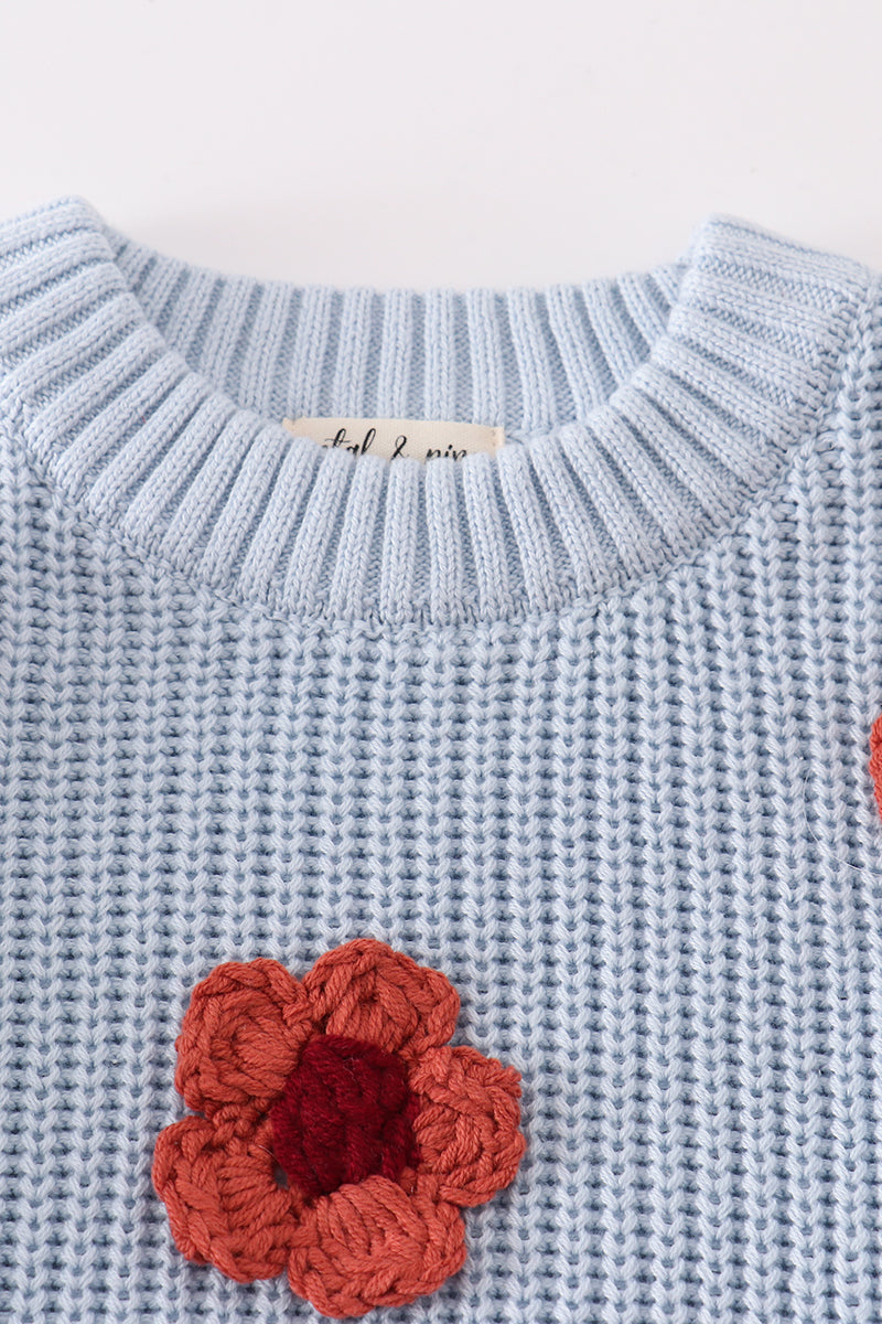 Blue Floral Hand-Embroidery Jumper Sweater