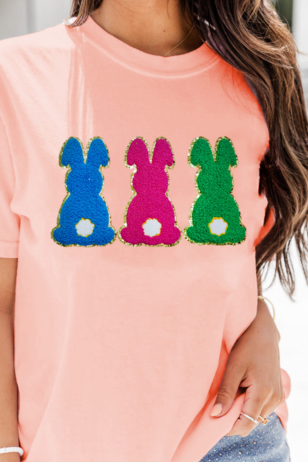 Pink Easter Bunny Chenille Patched Graphic Tee