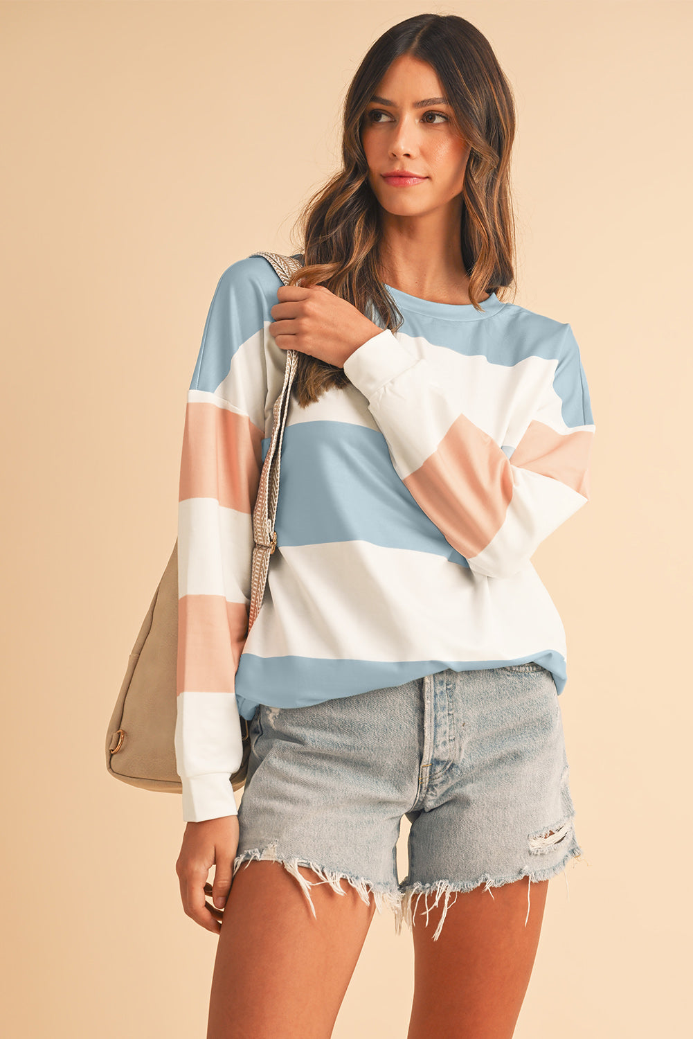 Light Pink Colorblock Drop Sleeve Top