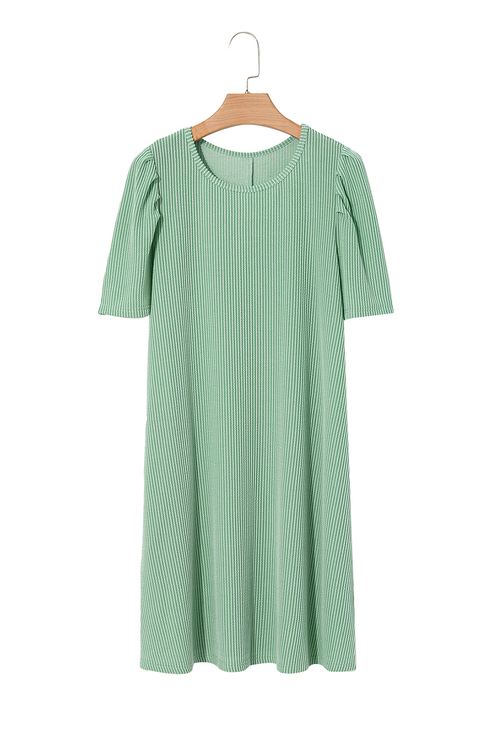 Mint Green Corded Crew Neck Puff Sleeve Mini Dress