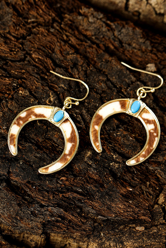 Chestnut Turquoise Inlay Crescent Shaped Dangle Earrings