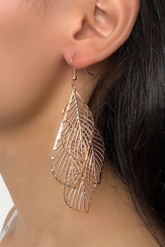 Gold Hollow Out Leaves Alloy Hook Earrings