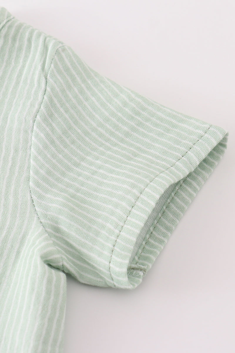 Premium Sage Muslin Stripe Boy Romper