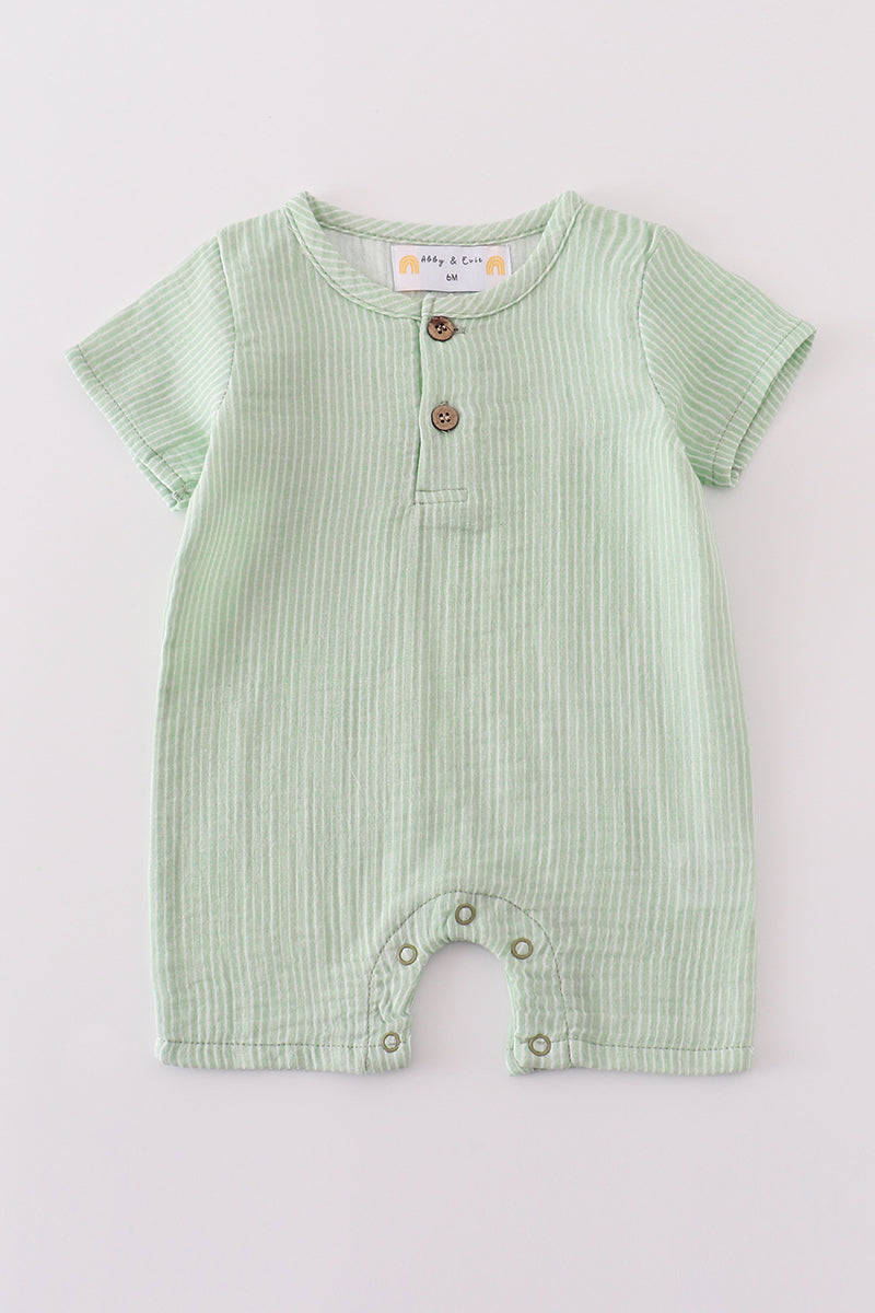 Premium Sage Muslin Stripe Boy Romper