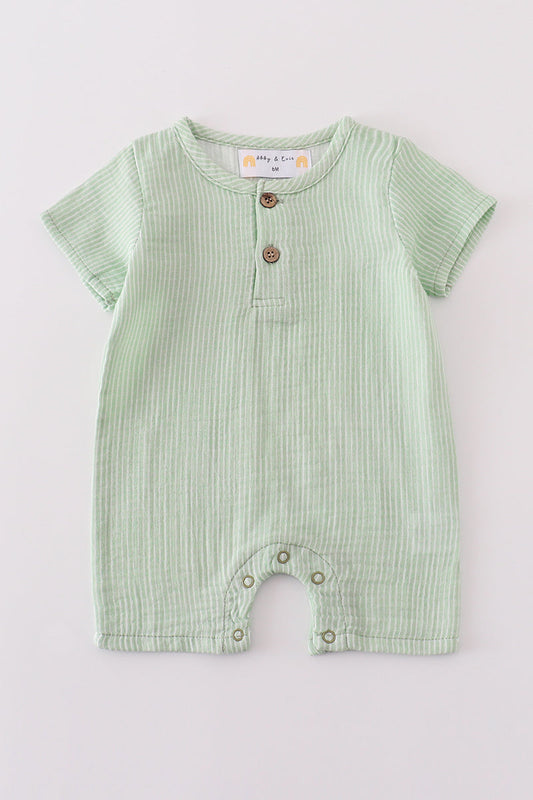 Premium Sage Muslin Stripe Boy Romper