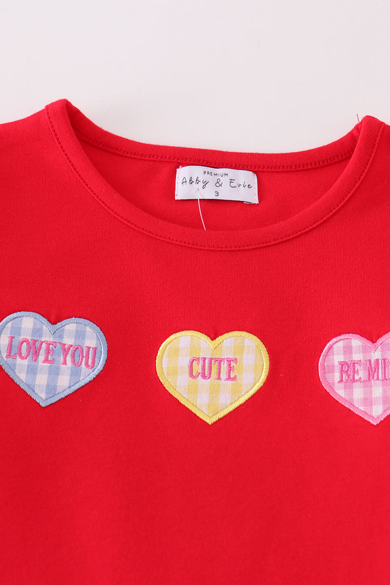 Premium Red Valentine Heart Applique Girl Set