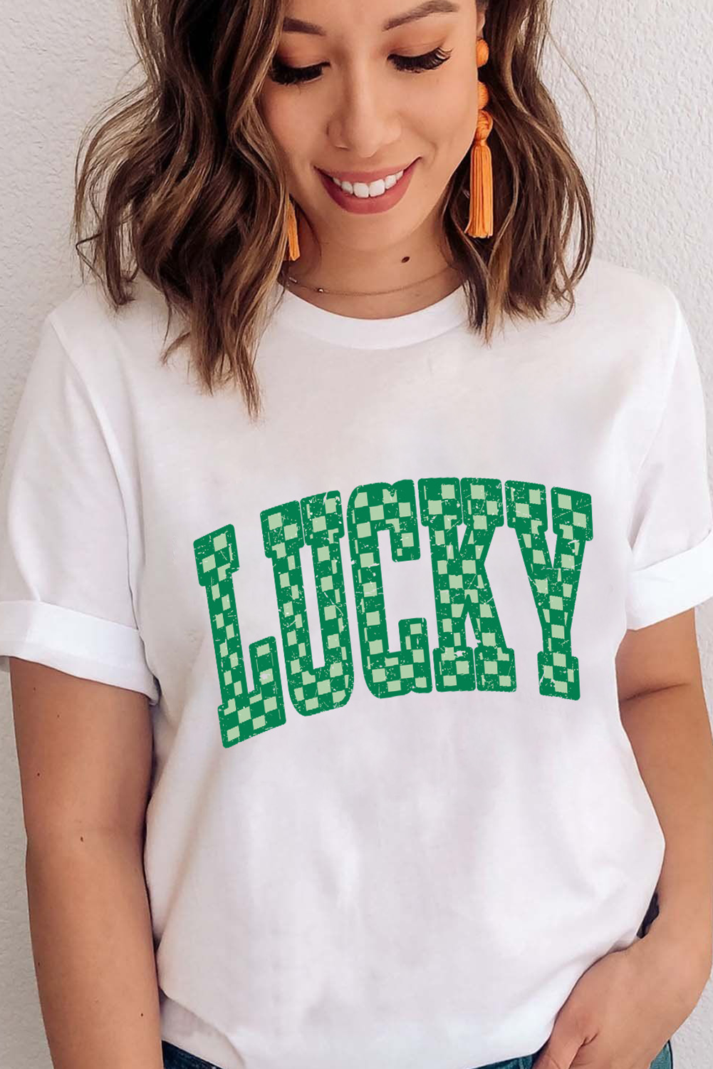 White Checkerboard LUCKY Graphic St Patrick Tee