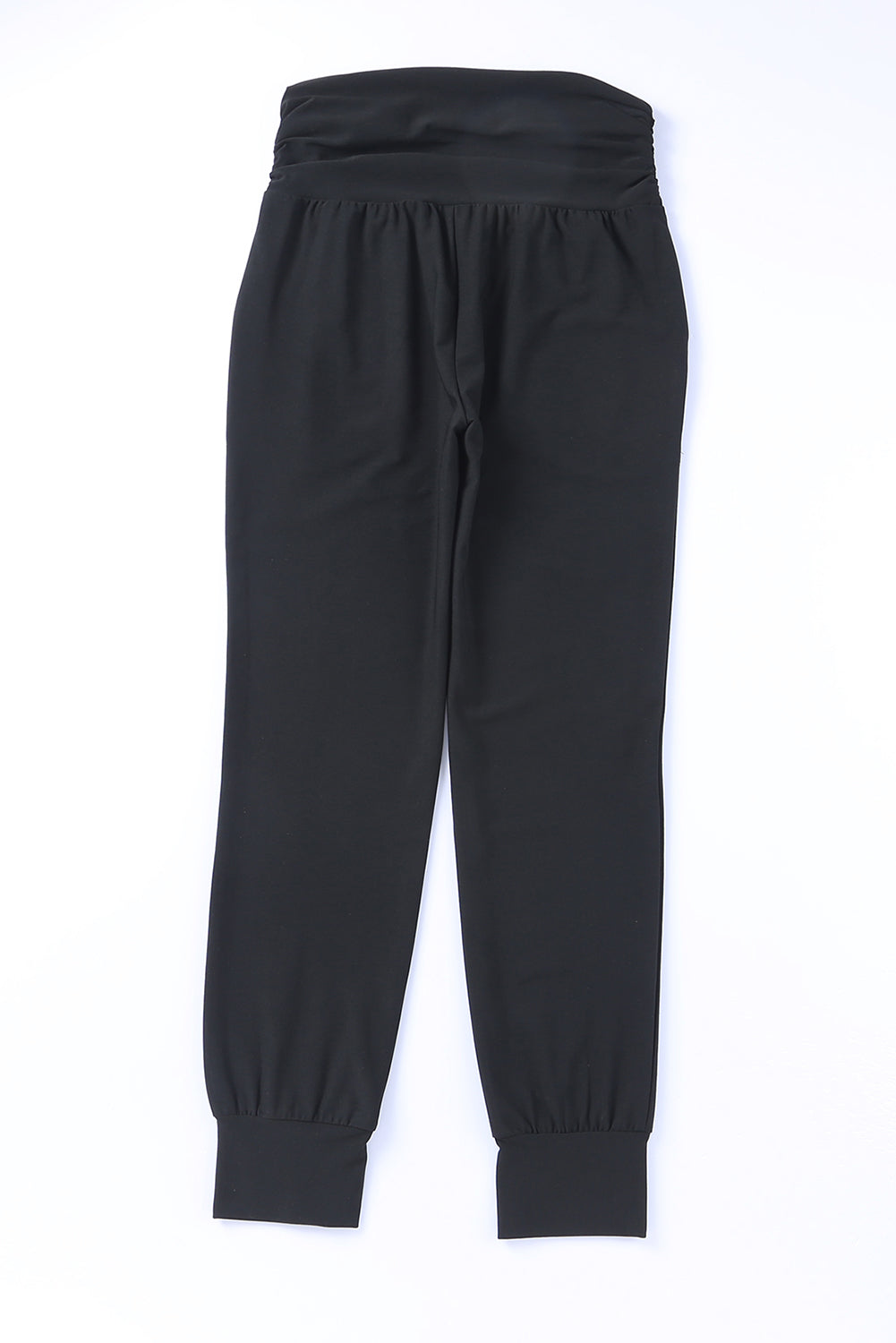 Black Pleated Casual Pocket High Waisted Leggings