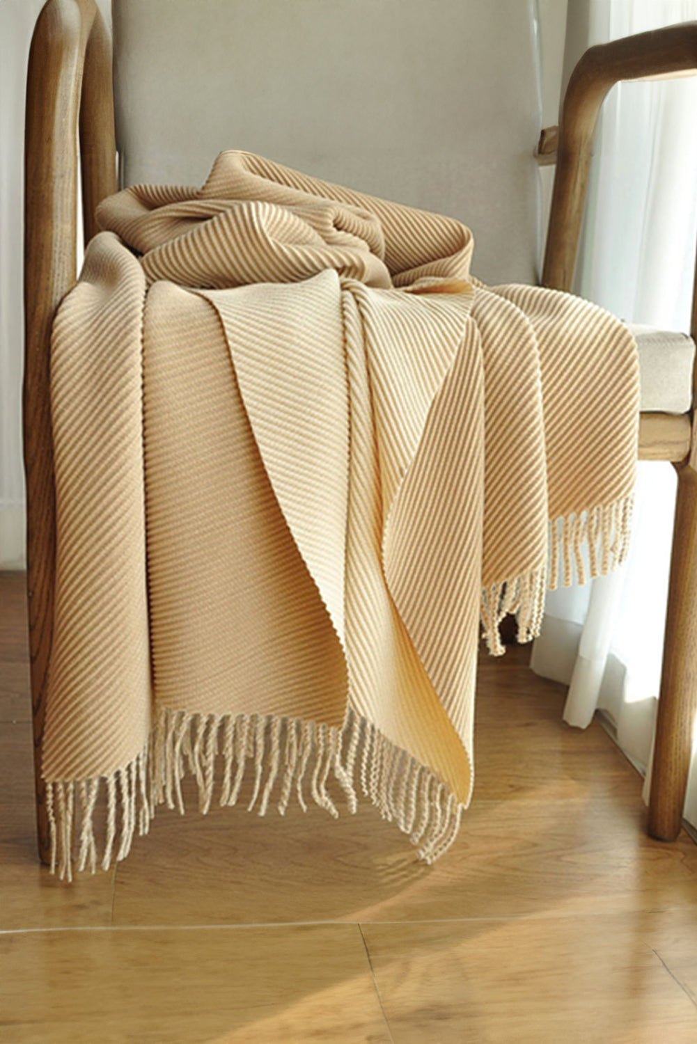 Chestnut Bohemian Fringe Trim Textured Scarf