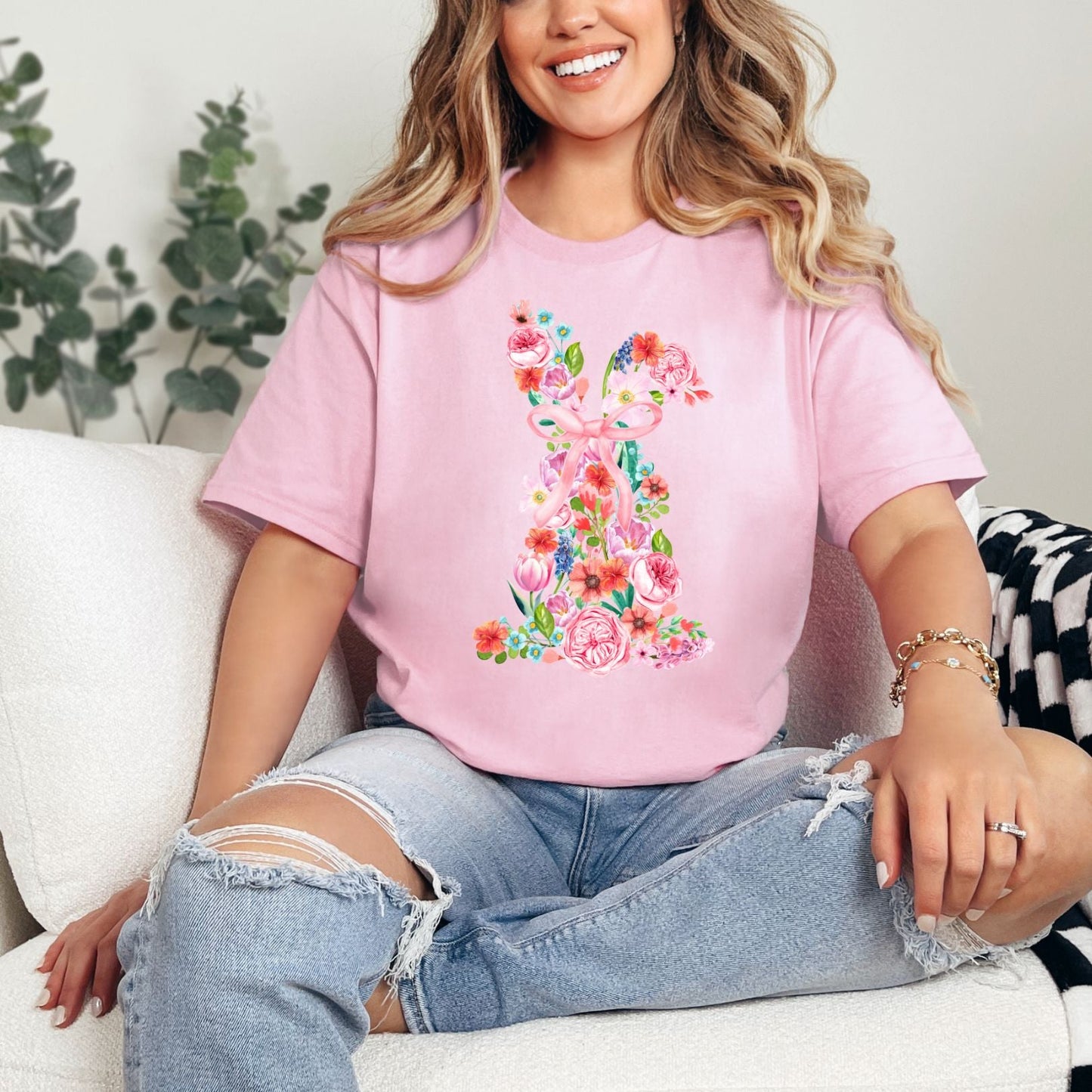 Pink Floral Bunny Graphic Tee