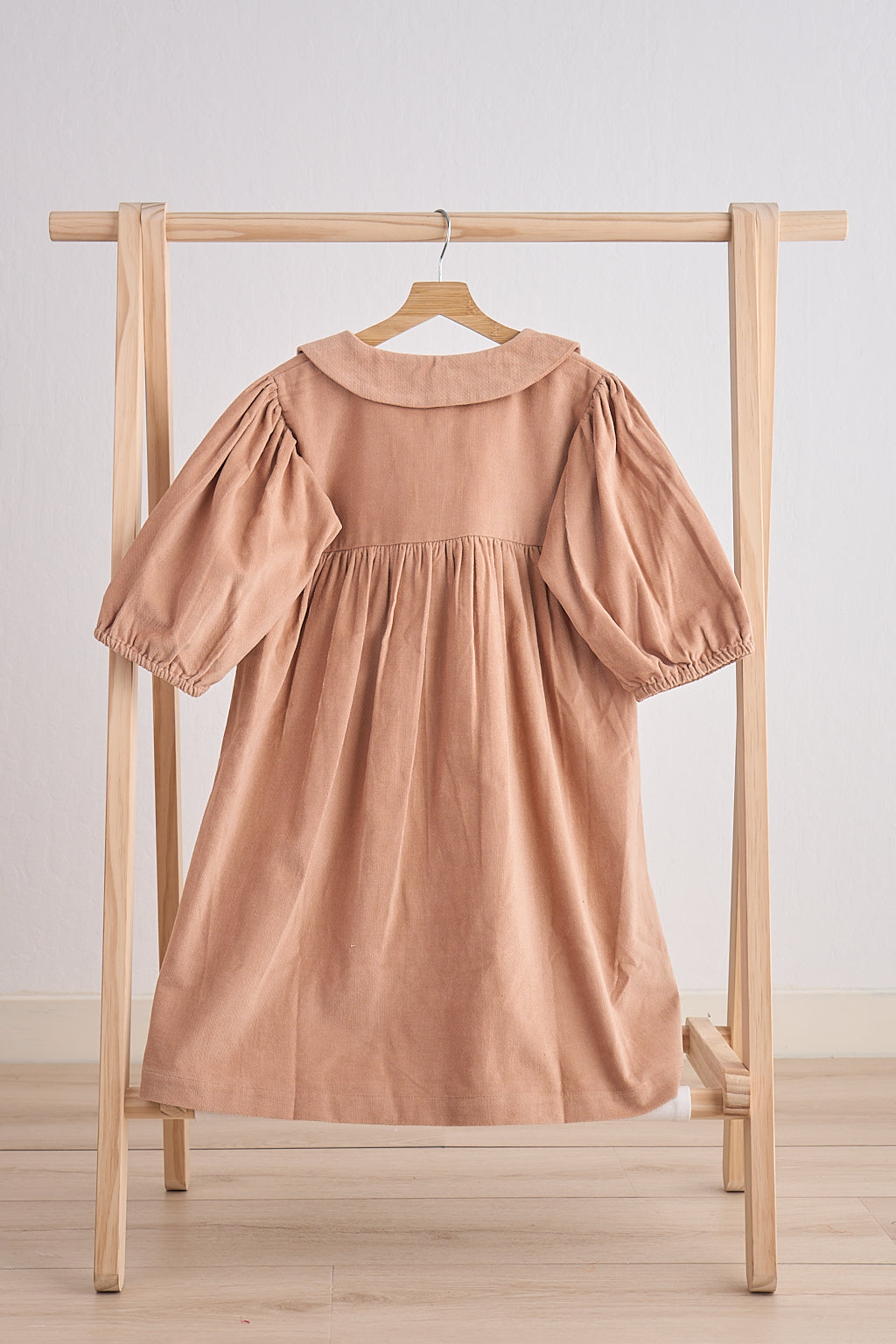 Beige Floral Embroidery Velveteen Girl Dress