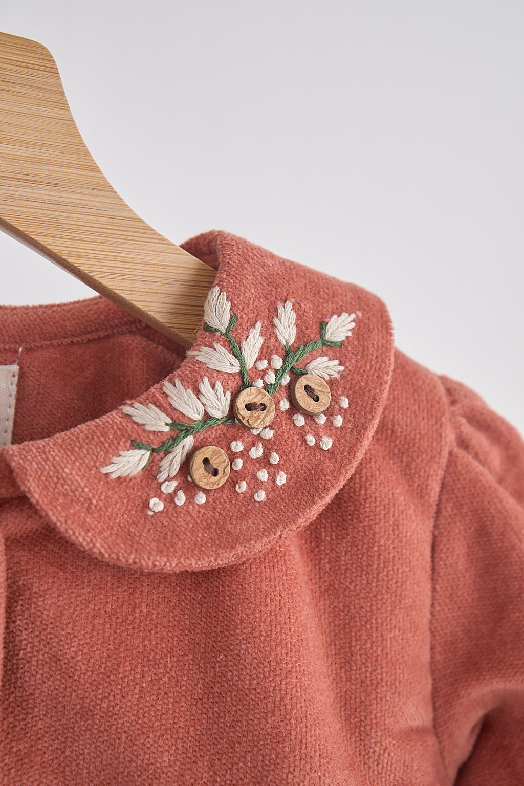 Rust Floral Embroidery Velveteen Girl Dress