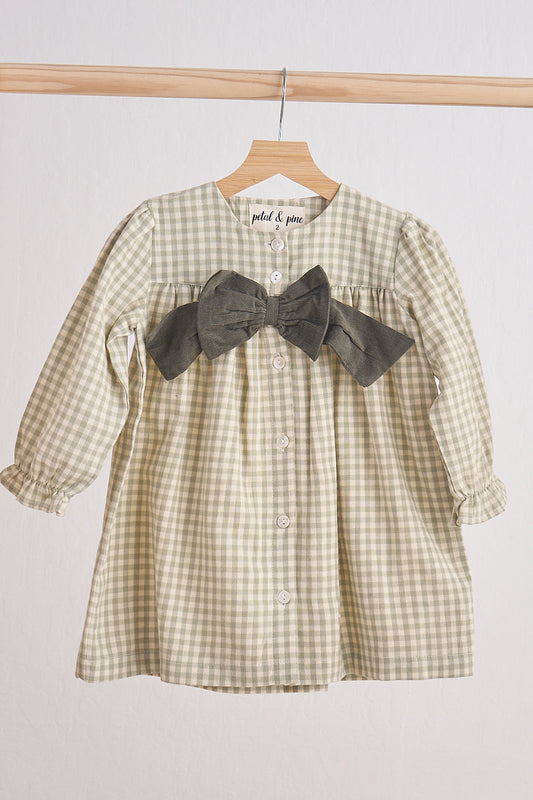 Green Gingham Flannel Bow Dress