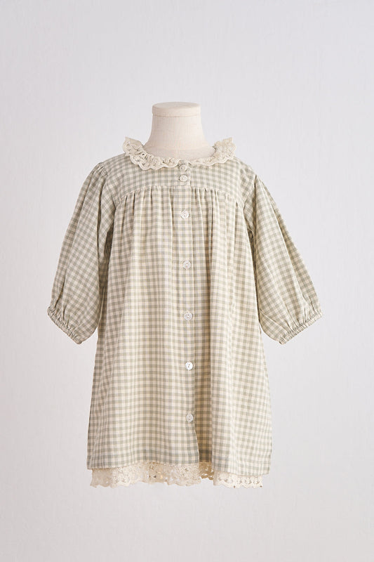 Green Gingham Flannel Lace Dress